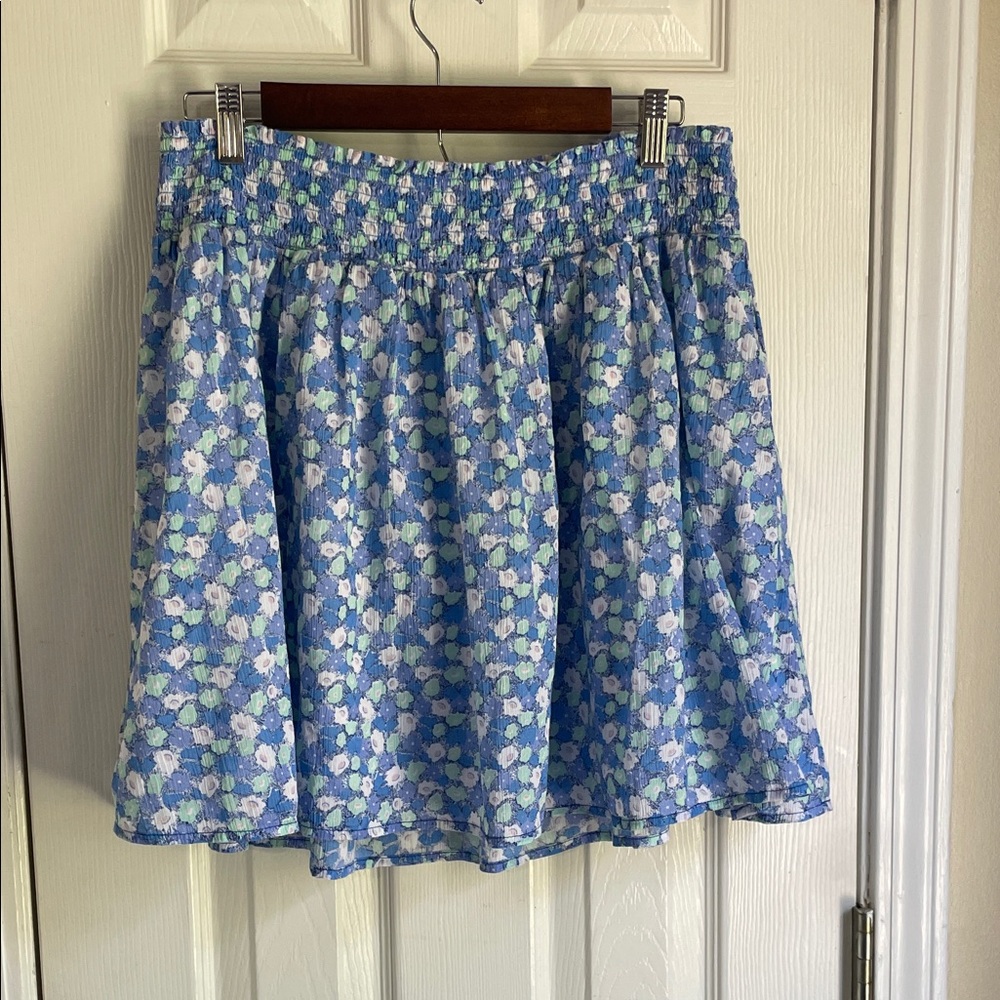 Old Navy Blue Floral Smocked Boho Cottagecore Coquette Mini Skirt